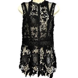 Express Black Lace Peplum Top | Sleeveless Sheer Mock-Neck Whimsigoth | Size M